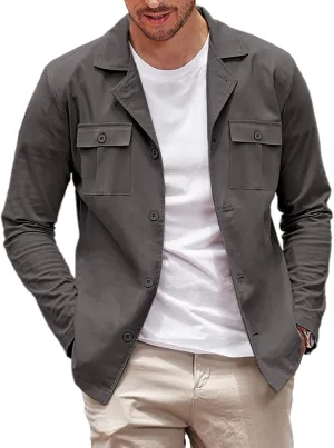 COOFANDY Men's Casual Shirt Jacket Long Sleeve Button Down Overshirt Lightweight Shacket with Pockets