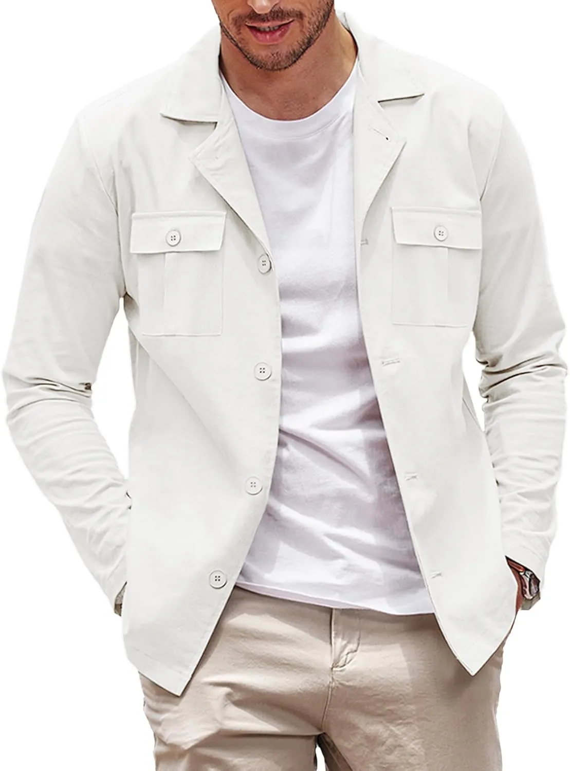 COOFANDY Men's Casual Shirt Jacket Long Sleeve Button Down Overshirt Lightweight Shacket with Pockets
