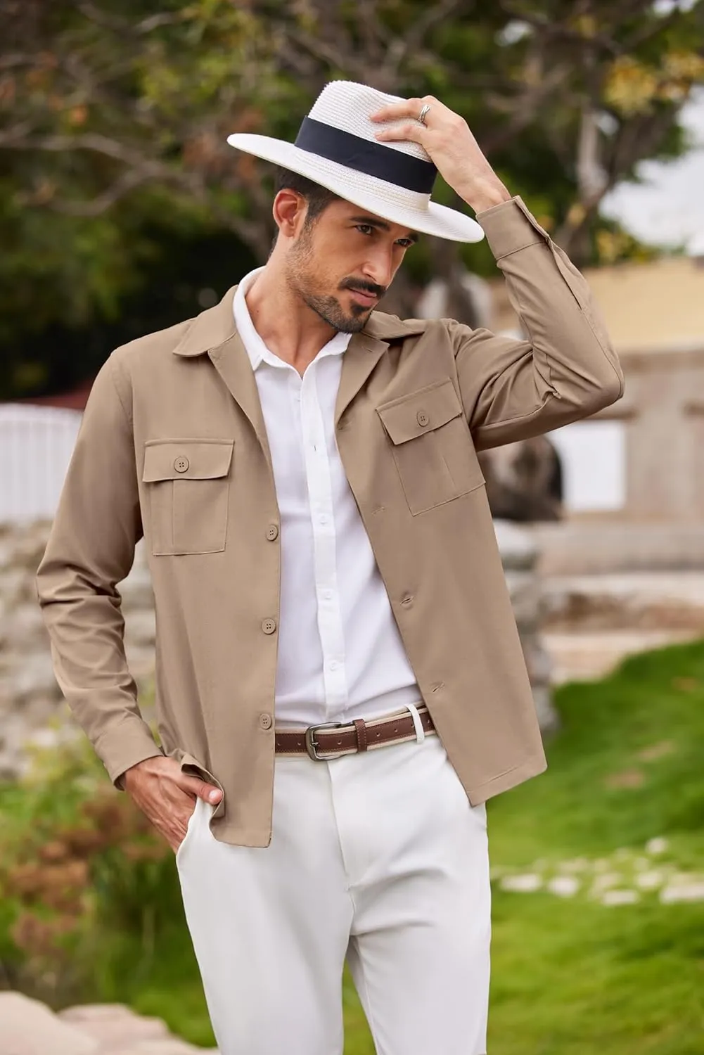 COOFANDY Men's Casual Shirt Jacket Long Sleeve Button Down Overshirt Lightweight Shacket with Pockets