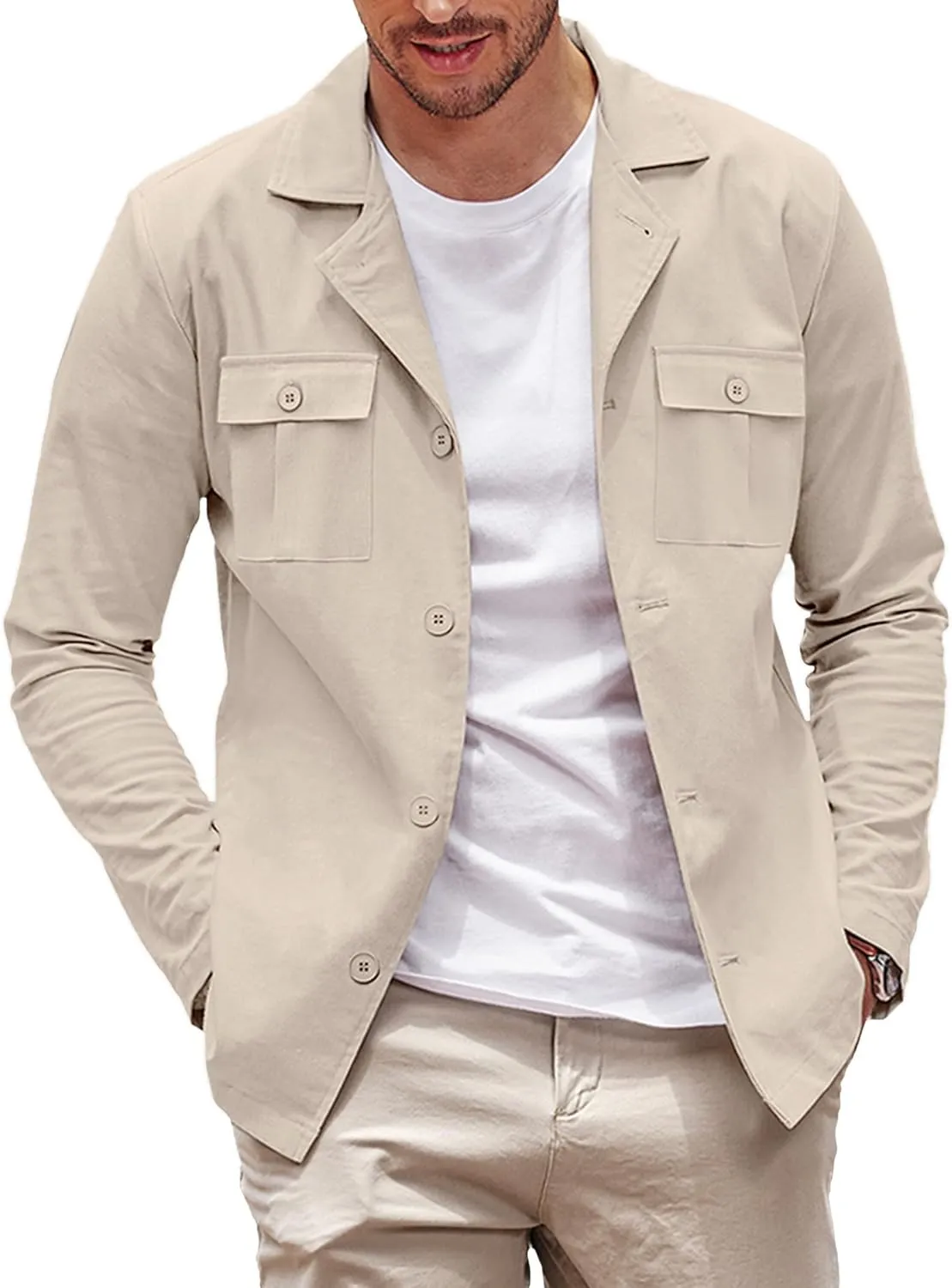COOFANDY Men's Casual Shirt Jacket Long Sleeve Button Down Overshirt Lightweight Shacket with Pockets