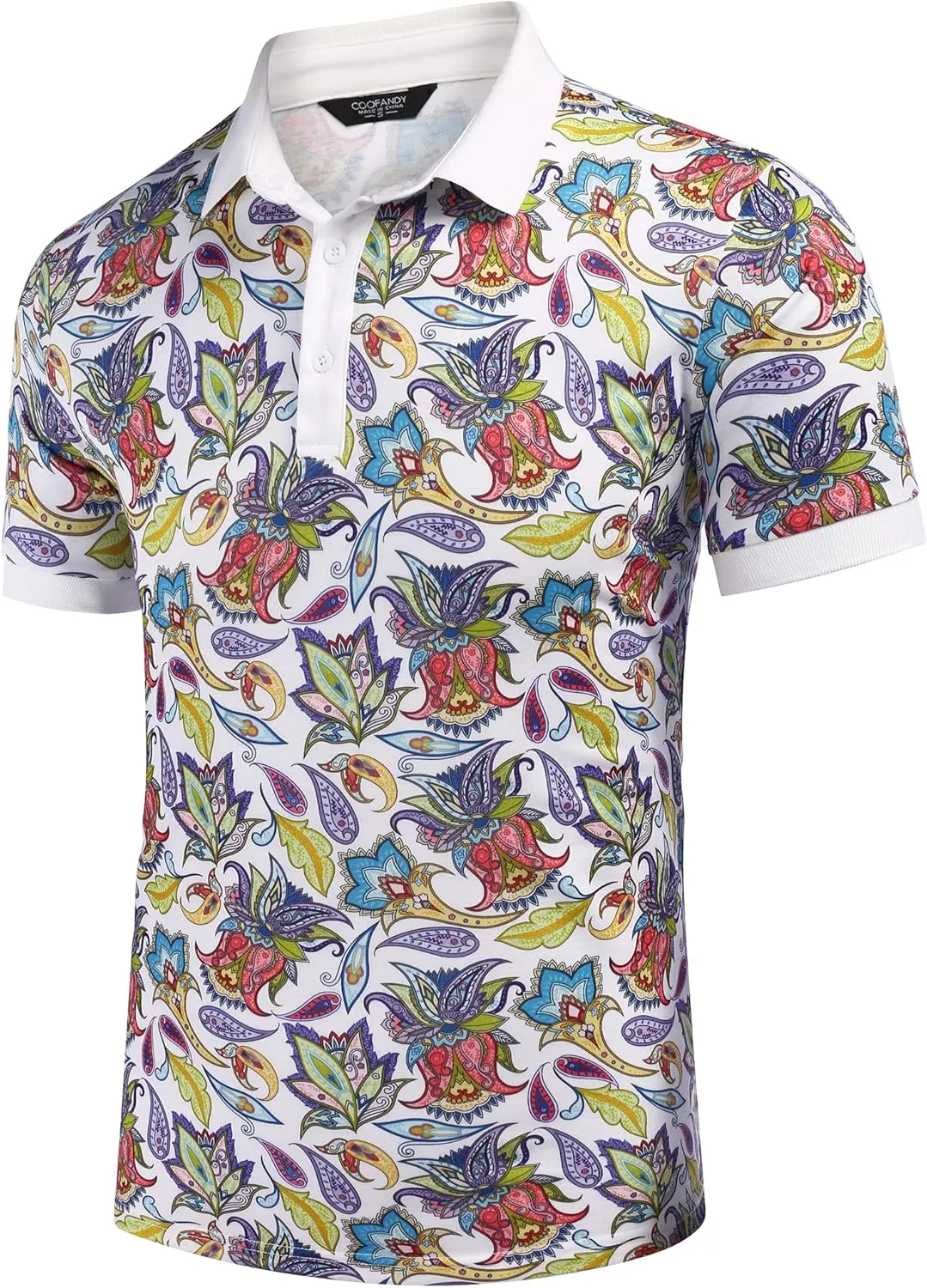 COOFANDY Mens Casual Short Sleeve Polo Shirts Slim Fit Paisley Polo T Shirts Floral Print Shirt