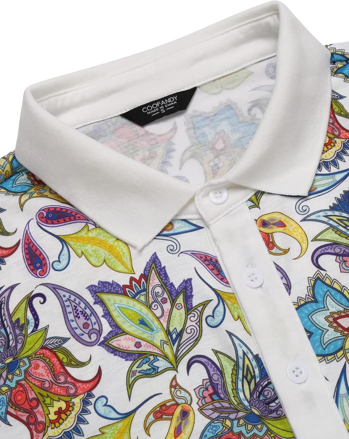 COOFANDY Mens Casual Short Sleeve Polo Shirts Slim Fit Paisley Polo T Shirts Floral Print Shirt