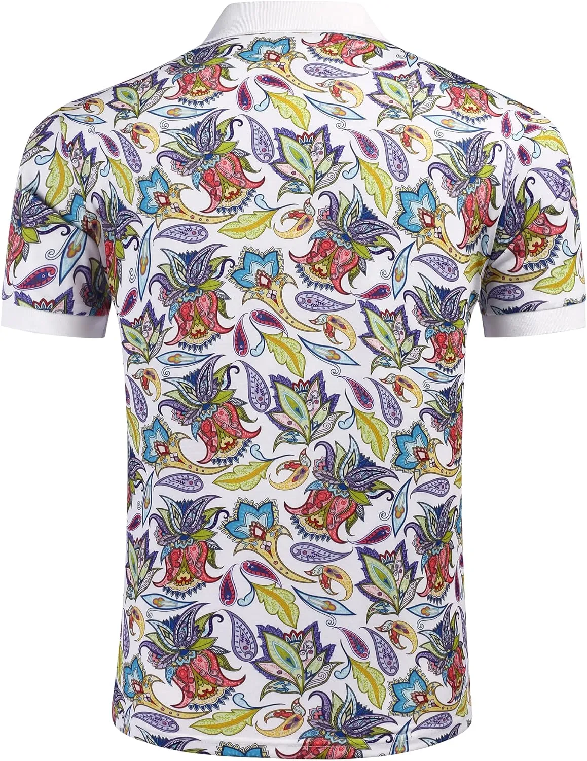 COOFANDY Mens Casual Short Sleeve Polo Shirts Slim Fit Paisley Polo T Shirts Floral Print Shirt