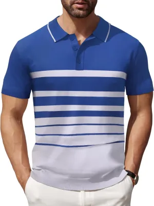 COOFANDY Men's Knit Polo Shirts Short Sleeve Striped Golf Polo Shirts Lightweight Casual Collared T Shirt
