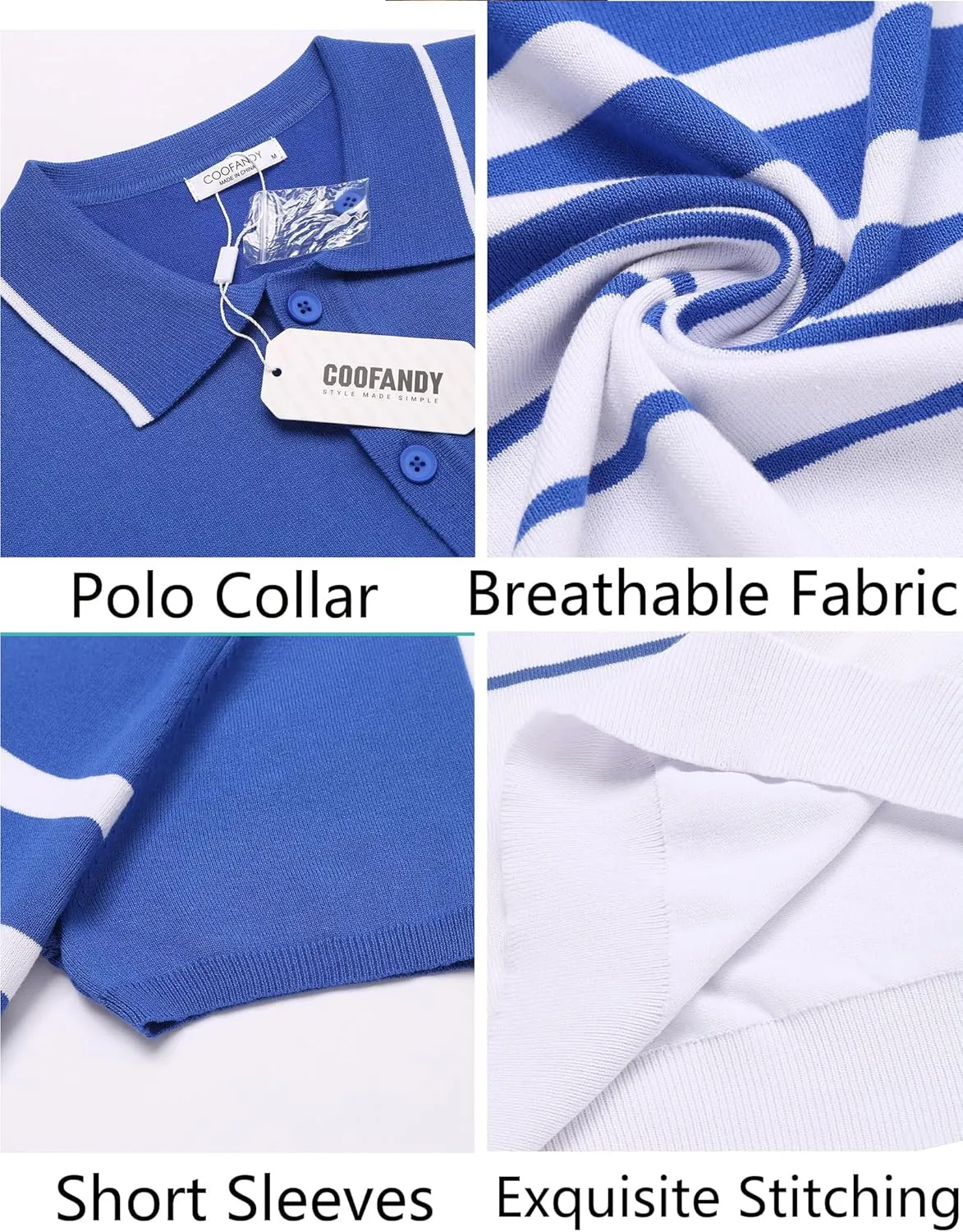 COOFANDY Men's Knit Polo Shirts Short Sleeve Striped Golf Polo Shirts Lightweight Casual Collared T Shirt