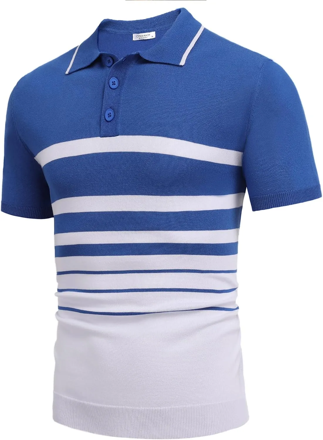 COOFANDY Men's Knit Polo Shirts Short Sleeve Striped Golf Polo Shirts Lightweight Casual Collared T Shirt