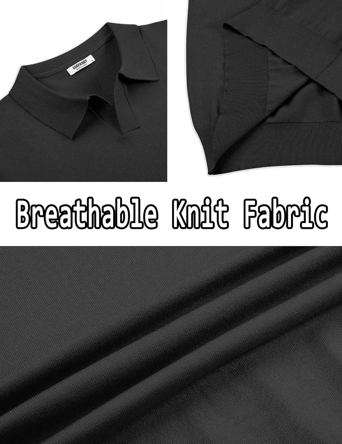 COOFANDY Mens Knit Polo Shirts V Neck Short Sleeve Stretch Polo T Shirt Casual Golf Shirts