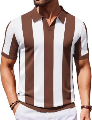 COOFANDY Mens Knit Polo Shirts V Neck Short Sleeve Stretch Polo T Shirt Casual Golf Shirts