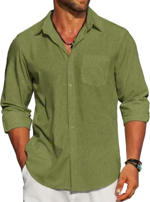 COOFANDY Men's Linen Long Sleeve Shirts Casual Button Down Untucked Shirt Vacation Wedding Shirts with Pocket