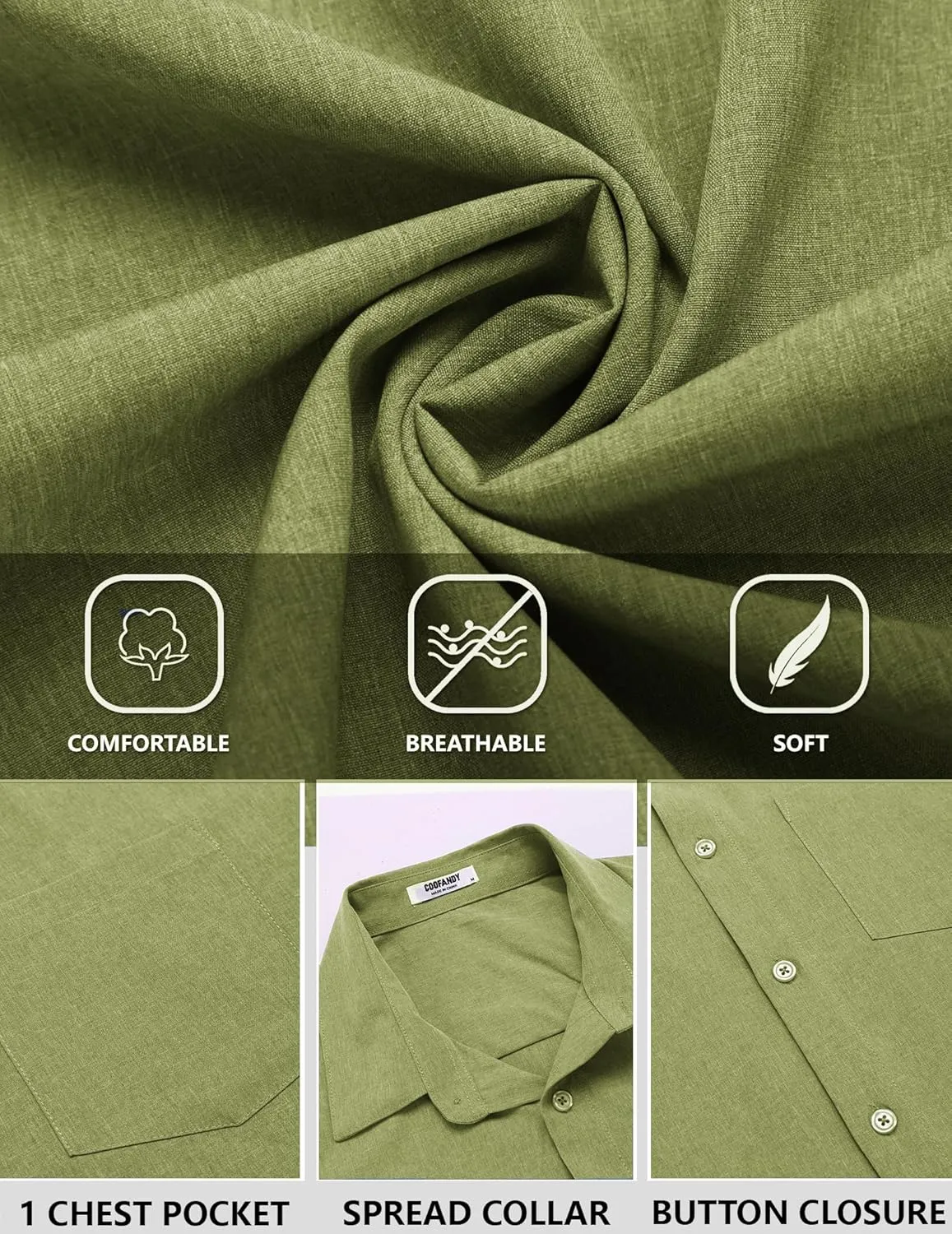 COOFANDY Men's Linen Long Sleeve Shirts Casual Button Down Untucked Shirt Vacation Wedding Shirts with Pocket