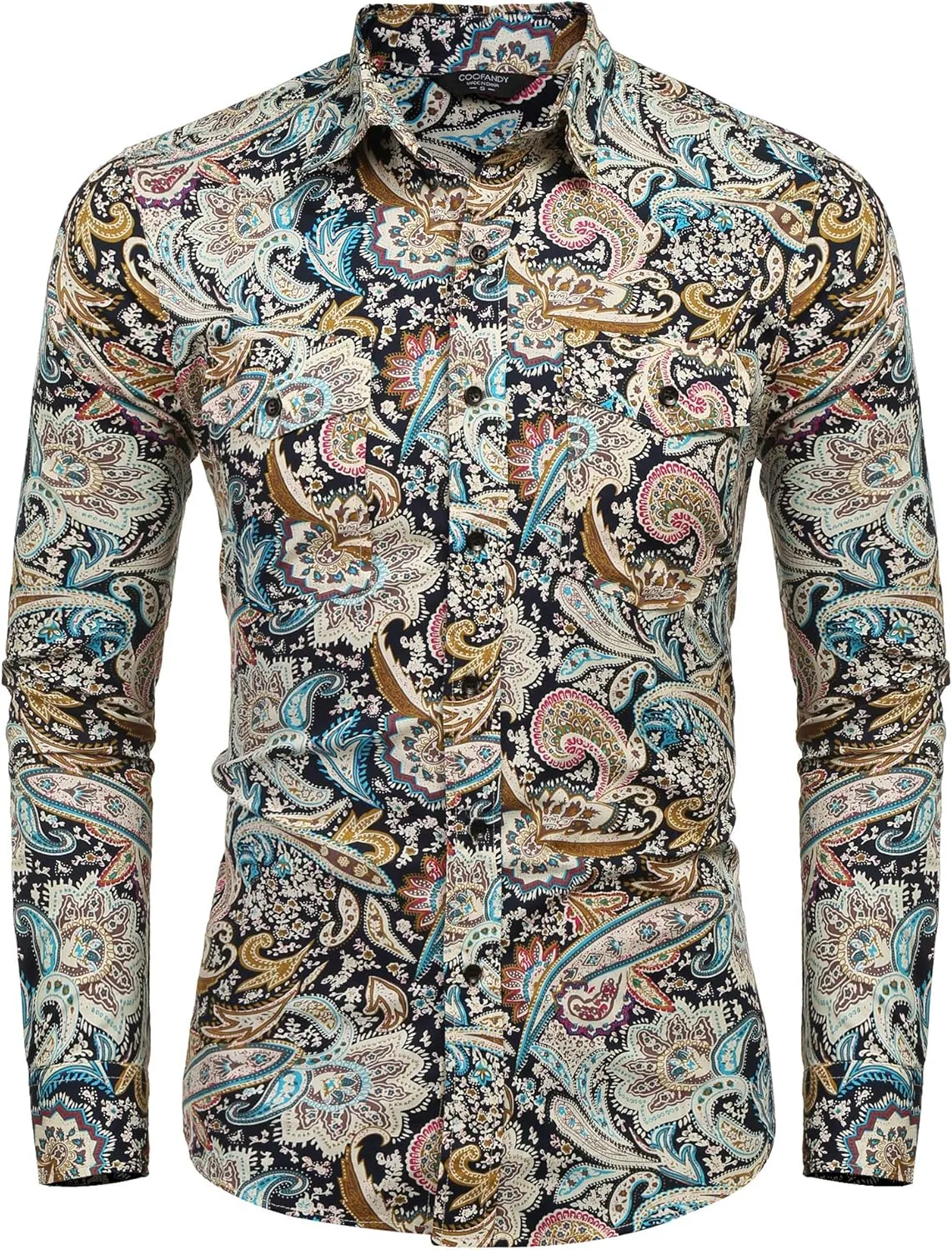 COOFANDY Mens Paisley Printed Shirts Casual Long Sleeve Button Down Shirts Floral Dress Shirt with Pockets