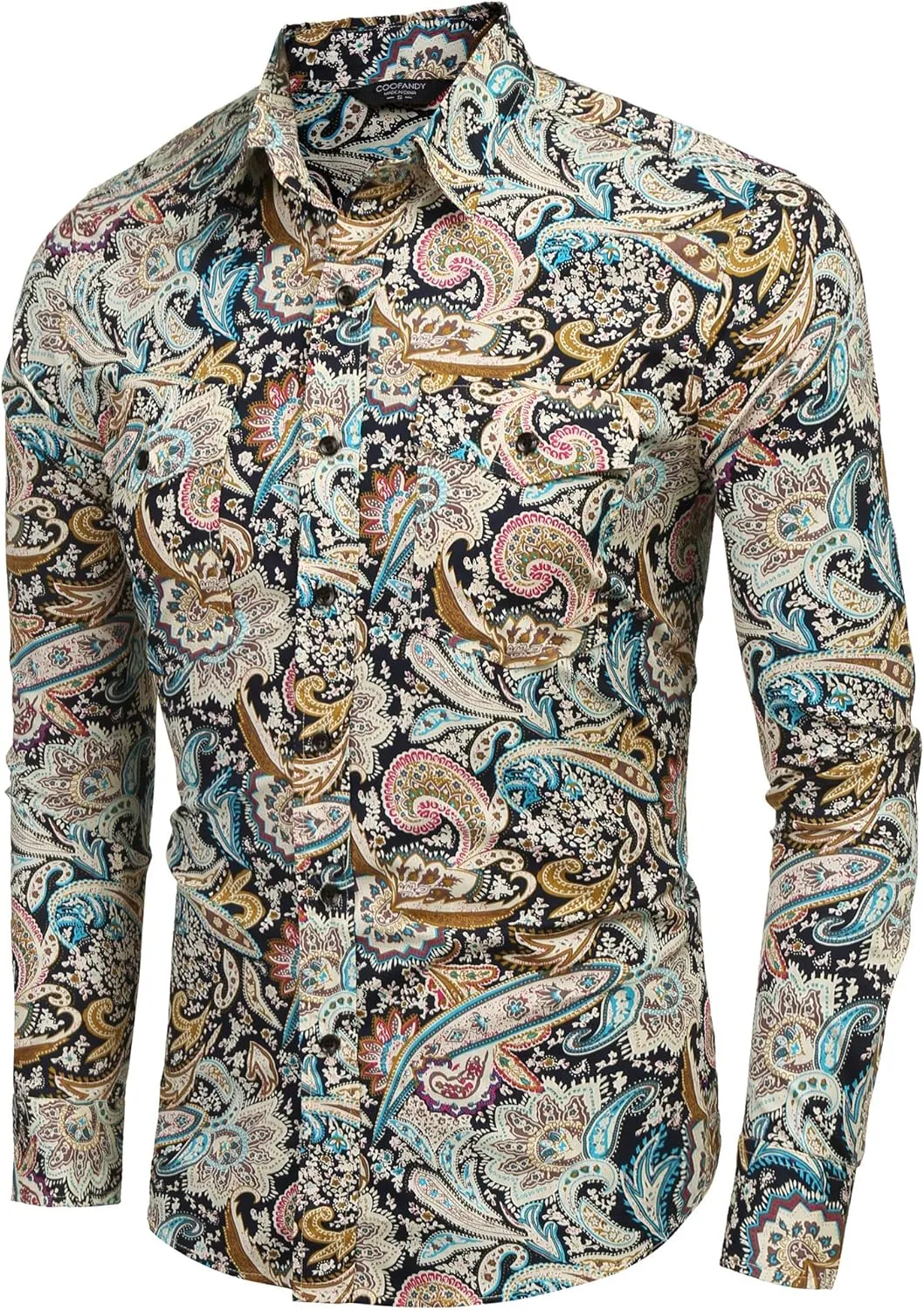 COOFANDY Mens Paisley Printed Shirts Casual Long Sleeve Button Down Shirts Floral Dress Shirt with Pockets
