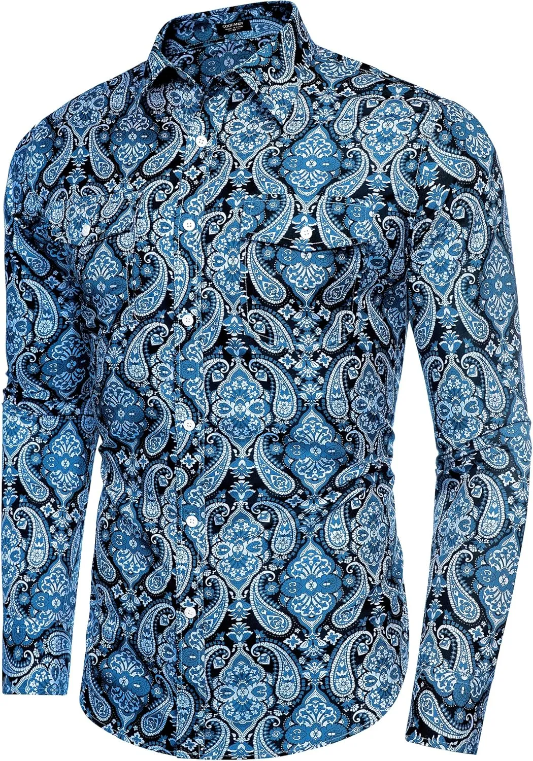 COOFANDY Mens Paisley Printed Shirts Casual Long Sleeve Button Down Shirts Floral Dress Shirt with Pockets