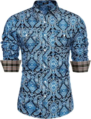 COOFANDY Mens Paisley Printed Shirts Casual Long Sleeve Button Down Shirts Floral Dress Shirt with Pockets