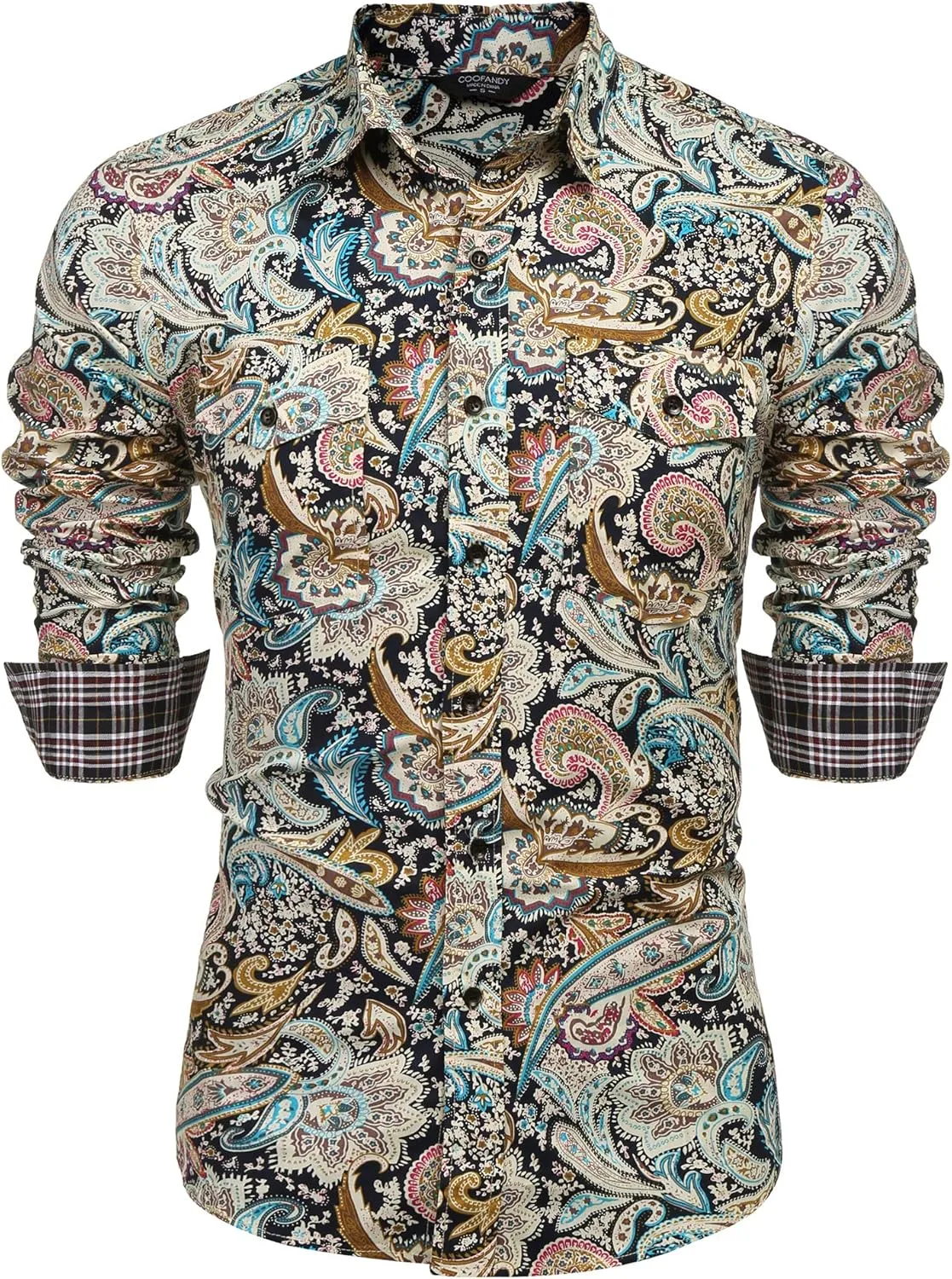 COOFANDY Mens Paisley Printed Shirts Casual Long Sleeve Button Down Shirts Floral Dress Shirt with Pockets