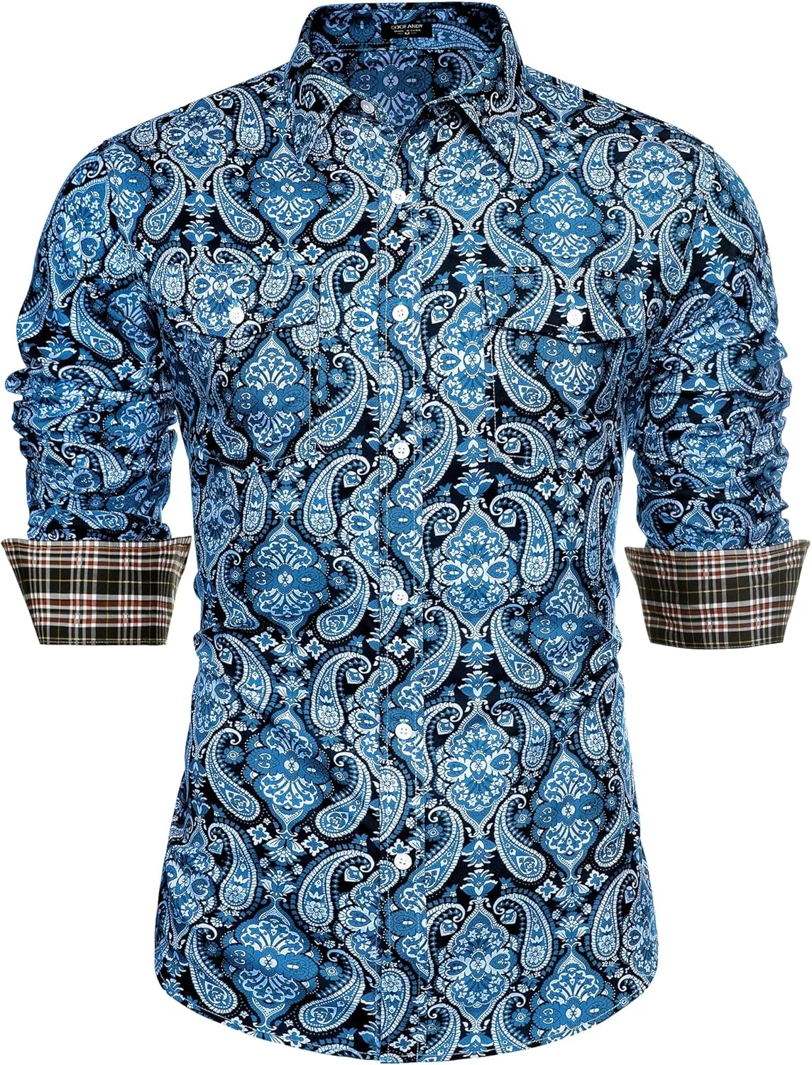 COOFANDY Mens Paisley Printed Shirts Casual Long Sleeve Button Down Shirts Floral Dress Shirt with Pockets