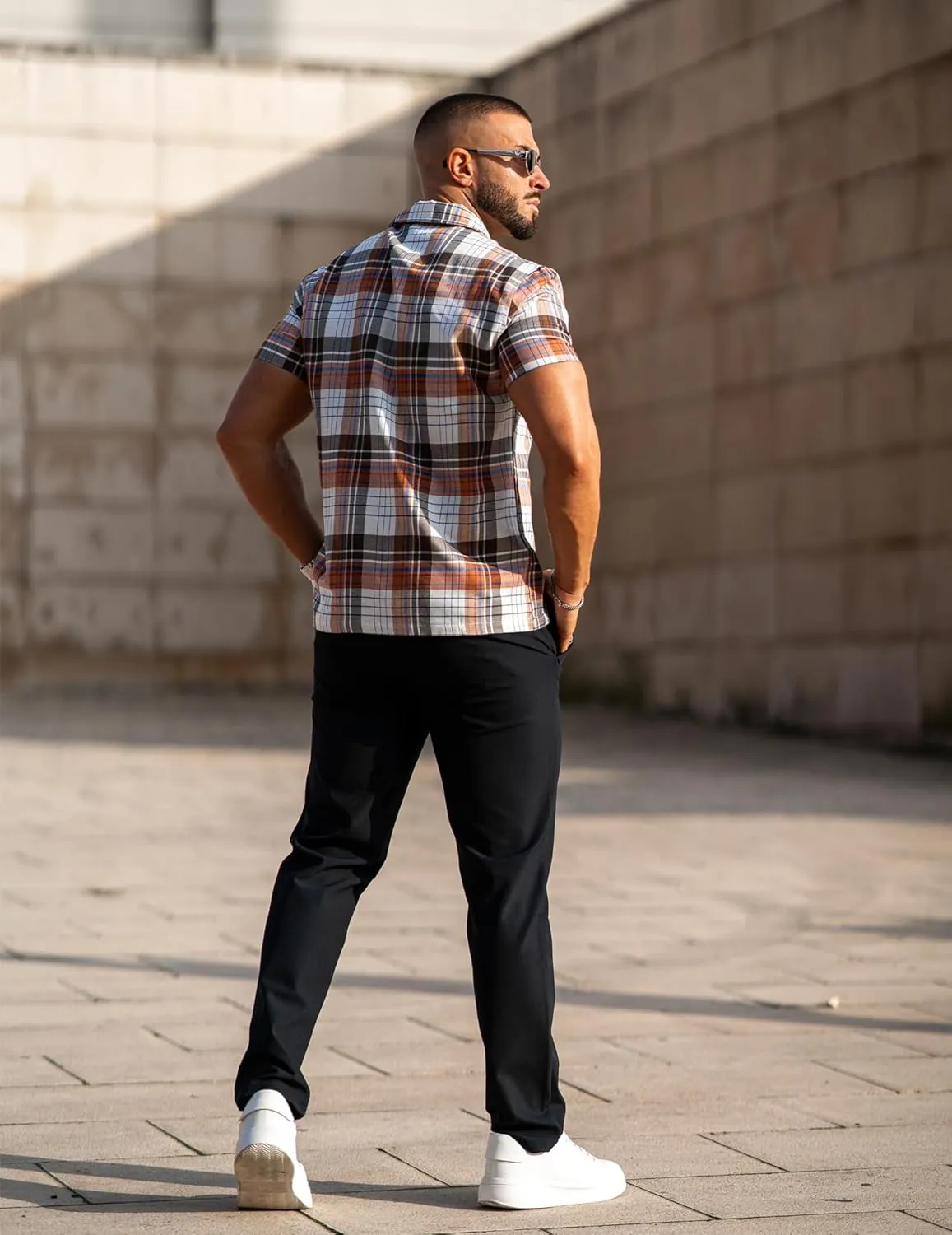 COOFANDY Mens Short Sleeve Button Down Shirt Plaid Button Up Shirts Casual 75% Cotton Work Shirts