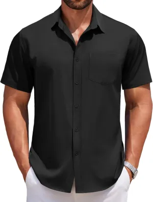 COOFANDY Men's Short Sleeve Button Down Shirts Casual Summer Untucked Wrinkle Free Dress Shirts with Pocket
