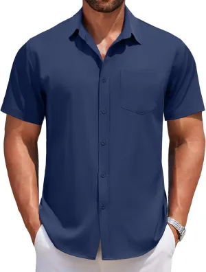 COOFANDY Men's Short Sleeve Button Down Shirts Casual Summer Untucked Wrinkle Free Dress Shirts with Pocket