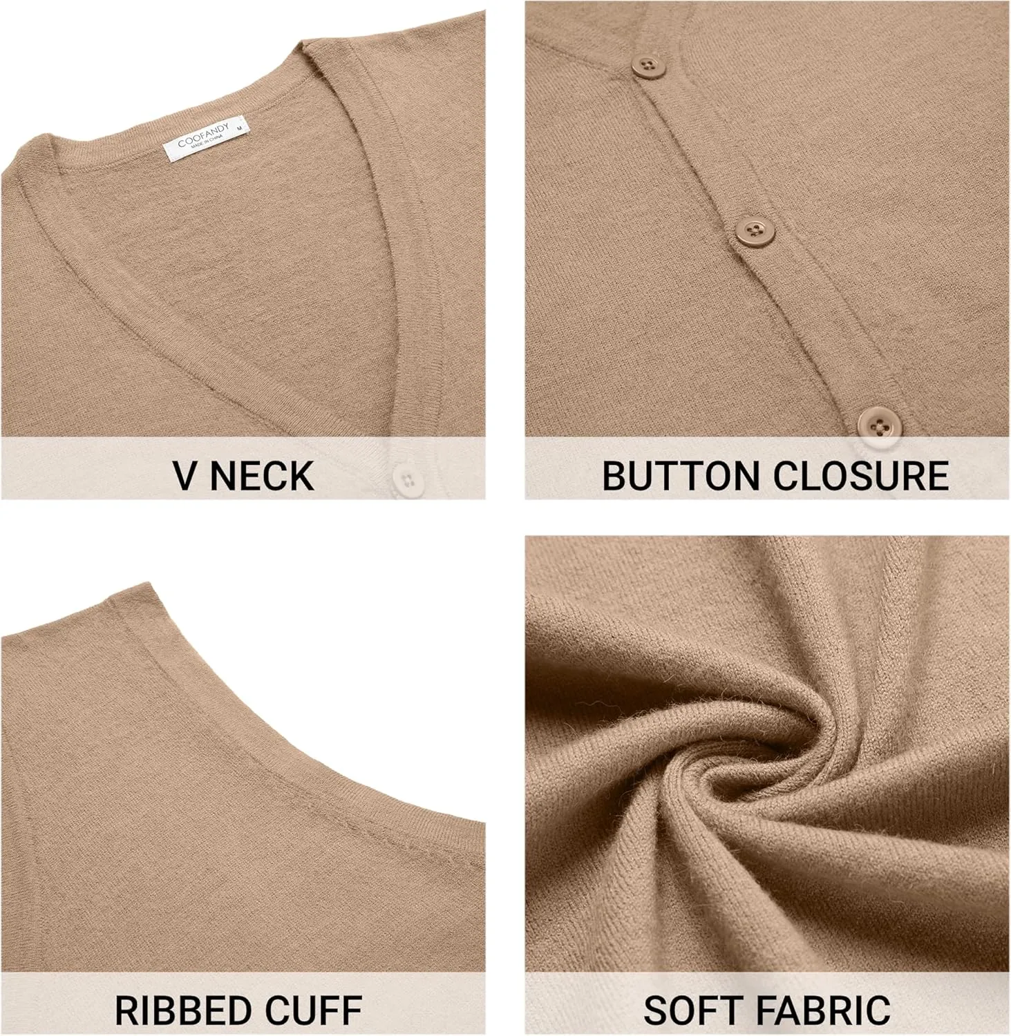 COOFANDY Men's Sweater Vest V Neck Casual Sleeveless Knitted Button Cardigan Vest