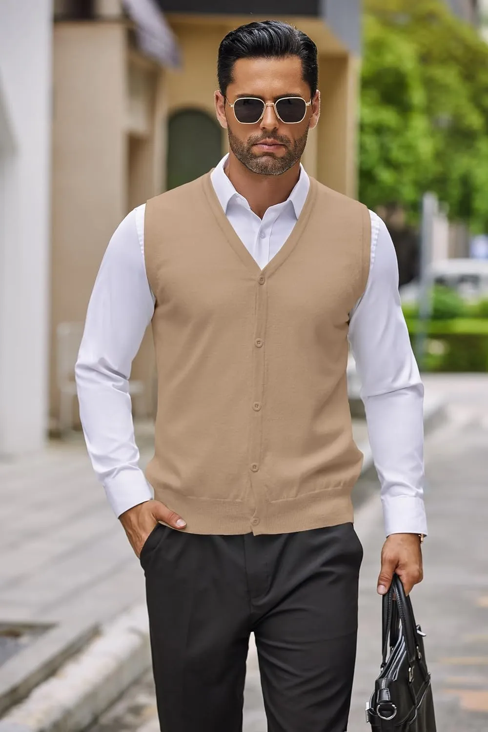 COOFANDY Men's Sweater Vest V Neck Casual Sleeveless Knitted Button Cardigan Vest
