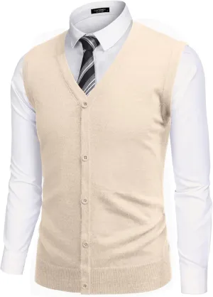 COOFANDY Men's Sweater Vest V Neck Casual Sleeveless Knitted Button Cardigan Vest