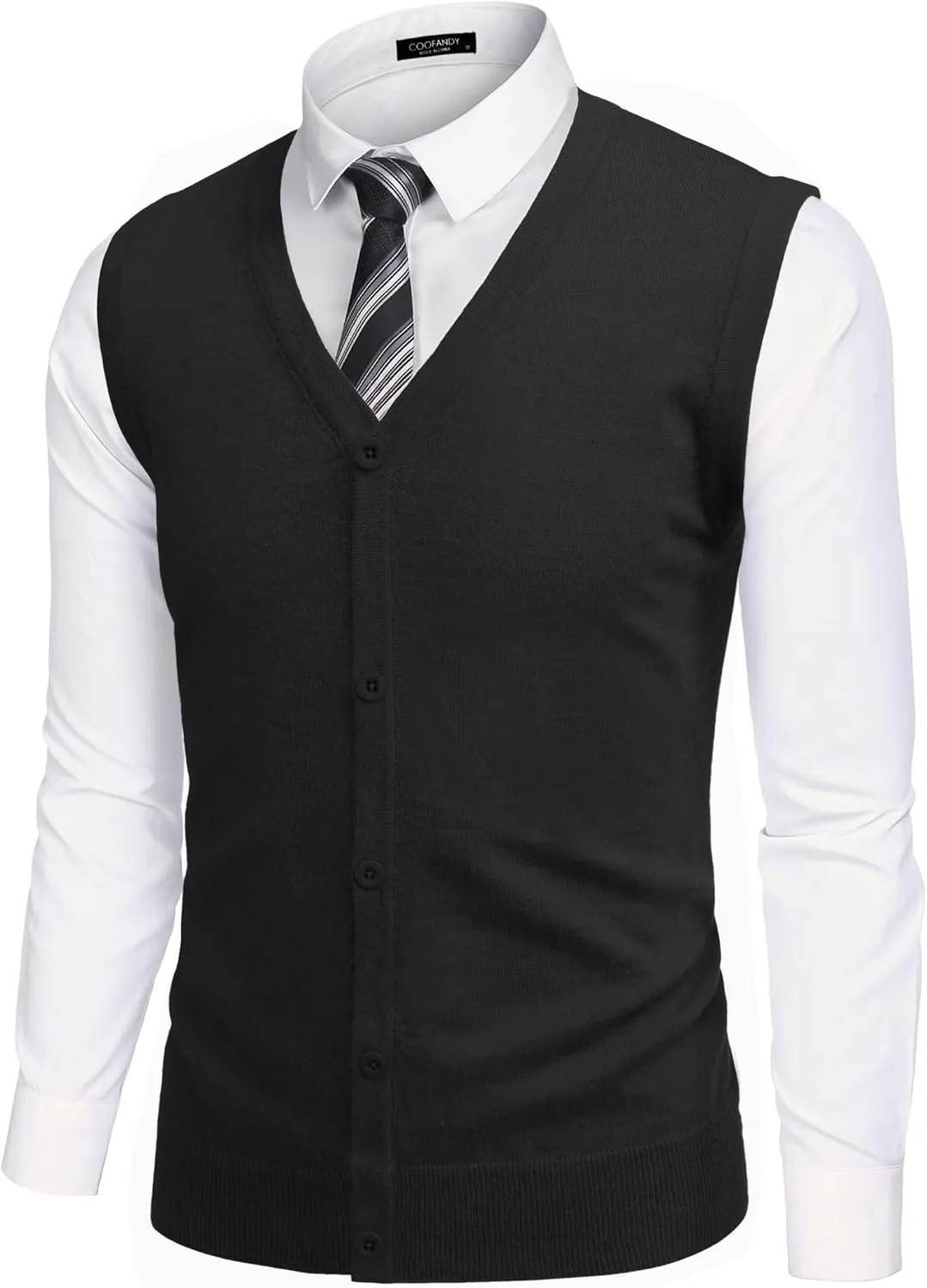 COOFANDY Men's Sweater Vest V Neck Casual Sleeveless Knitted Button Cardigan Vest