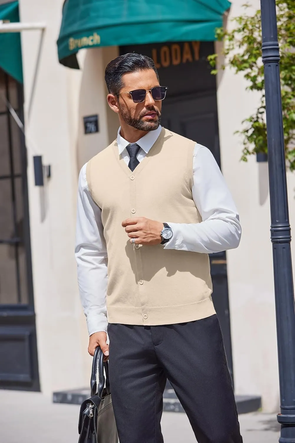 COOFANDY Men's Sweater Vest V Neck Casual Sleeveless Knitted Button Cardigan Vest