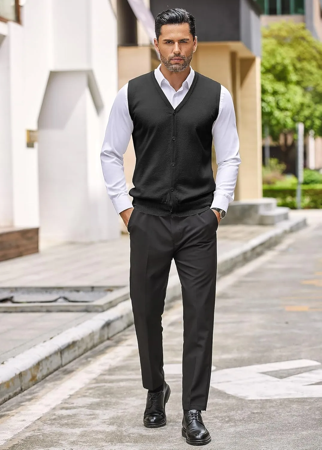 COOFANDY Men's Sweater Vest V Neck Casual Sleeveless Knitted Button Cardigan Vest