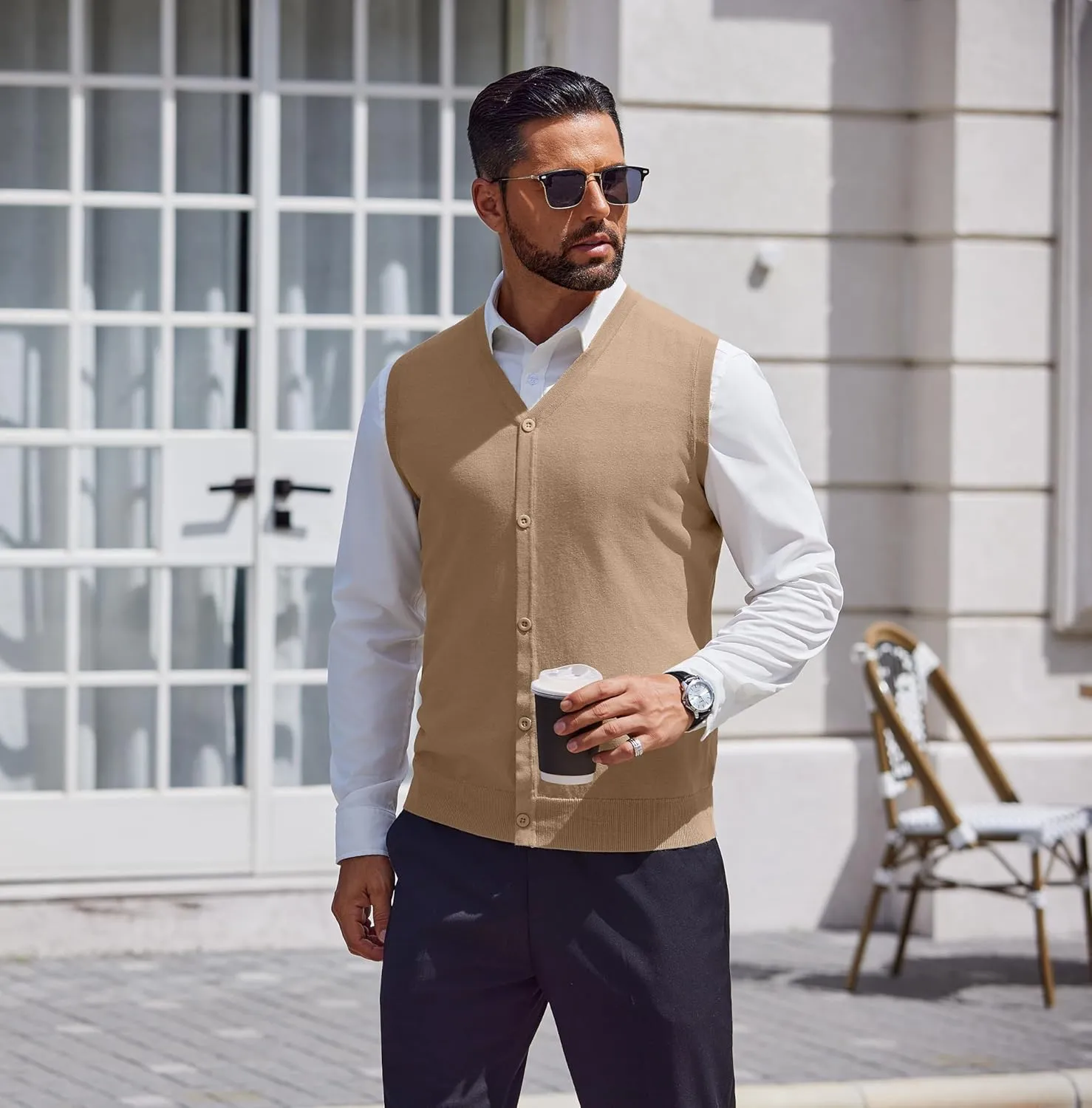 COOFANDY Men's Sweater Vest V Neck Casual Sleeveless Knitted Button Cardigan Vest
