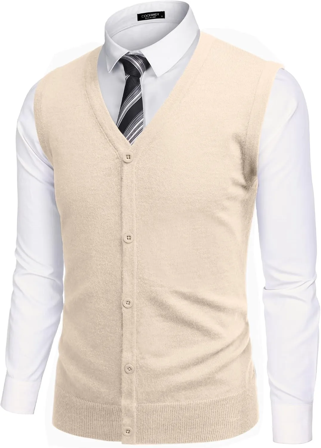 COOFANDY Men's Sweater Vest V Neck Casual Sleeveless Knitted Button Cardigan Vest
