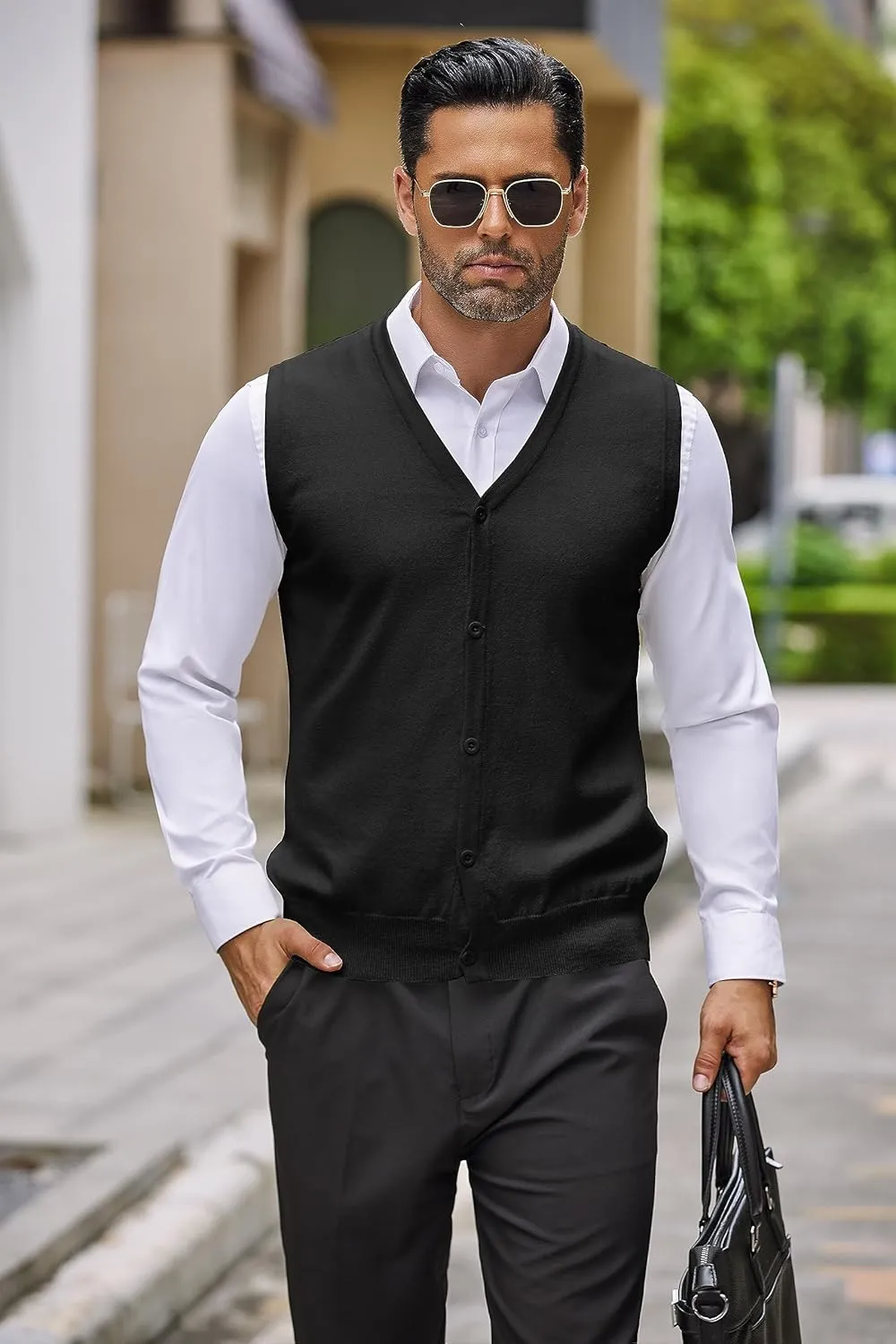 COOFANDY Men's Sweater Vest V Neck Casual Sleeveless Knitted Button Cardigan Vest