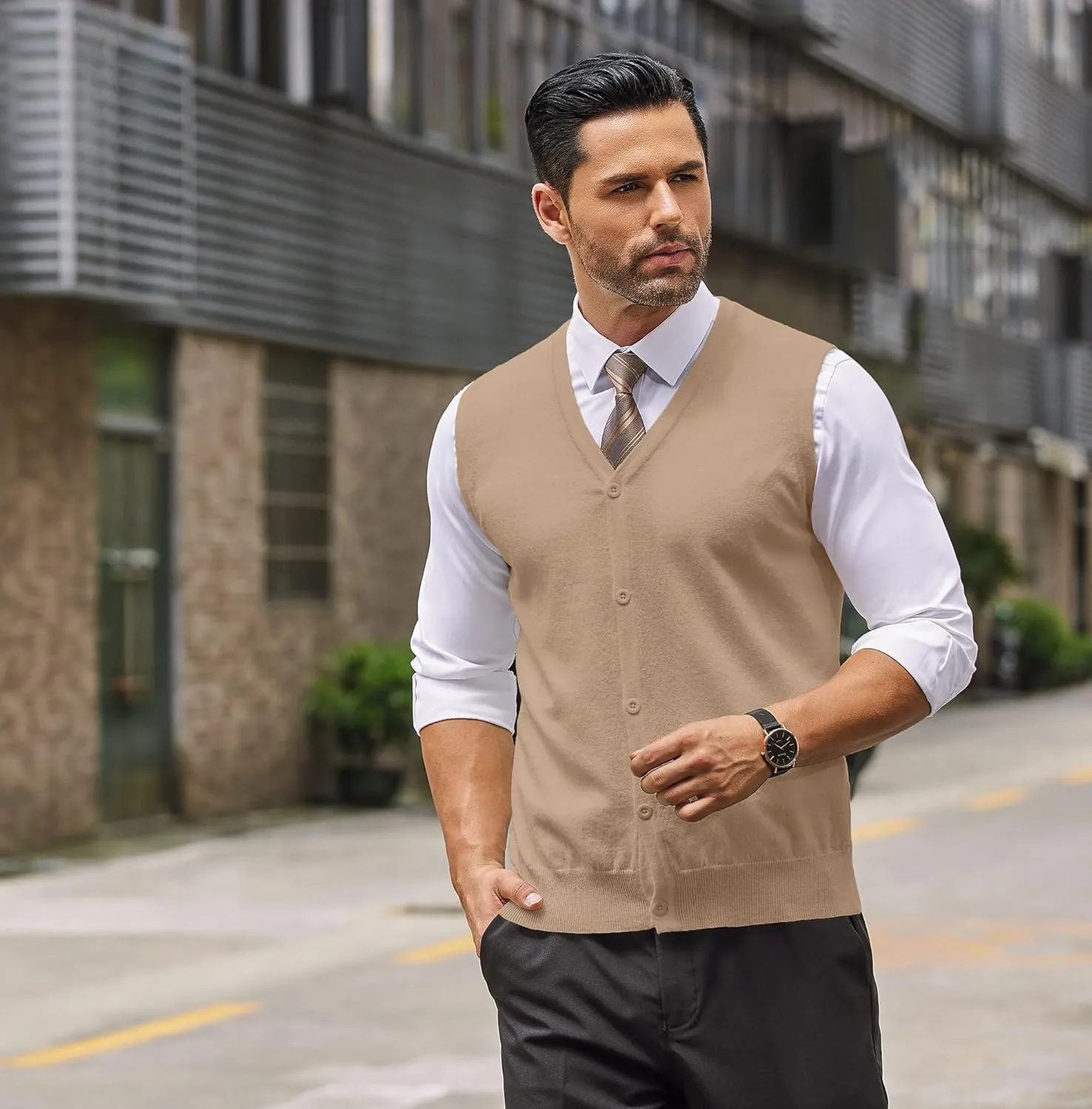 COOFANDY Men's Sweater Vest V Neck Casual Sleeveless Knitted Button Cardigan Vest