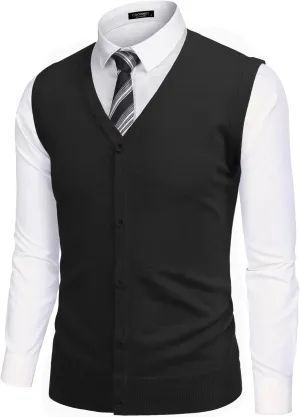 COOFANDY Men's Sweater Vest V Neck Casual Sleeveless Knitted Button Cardigan Vest