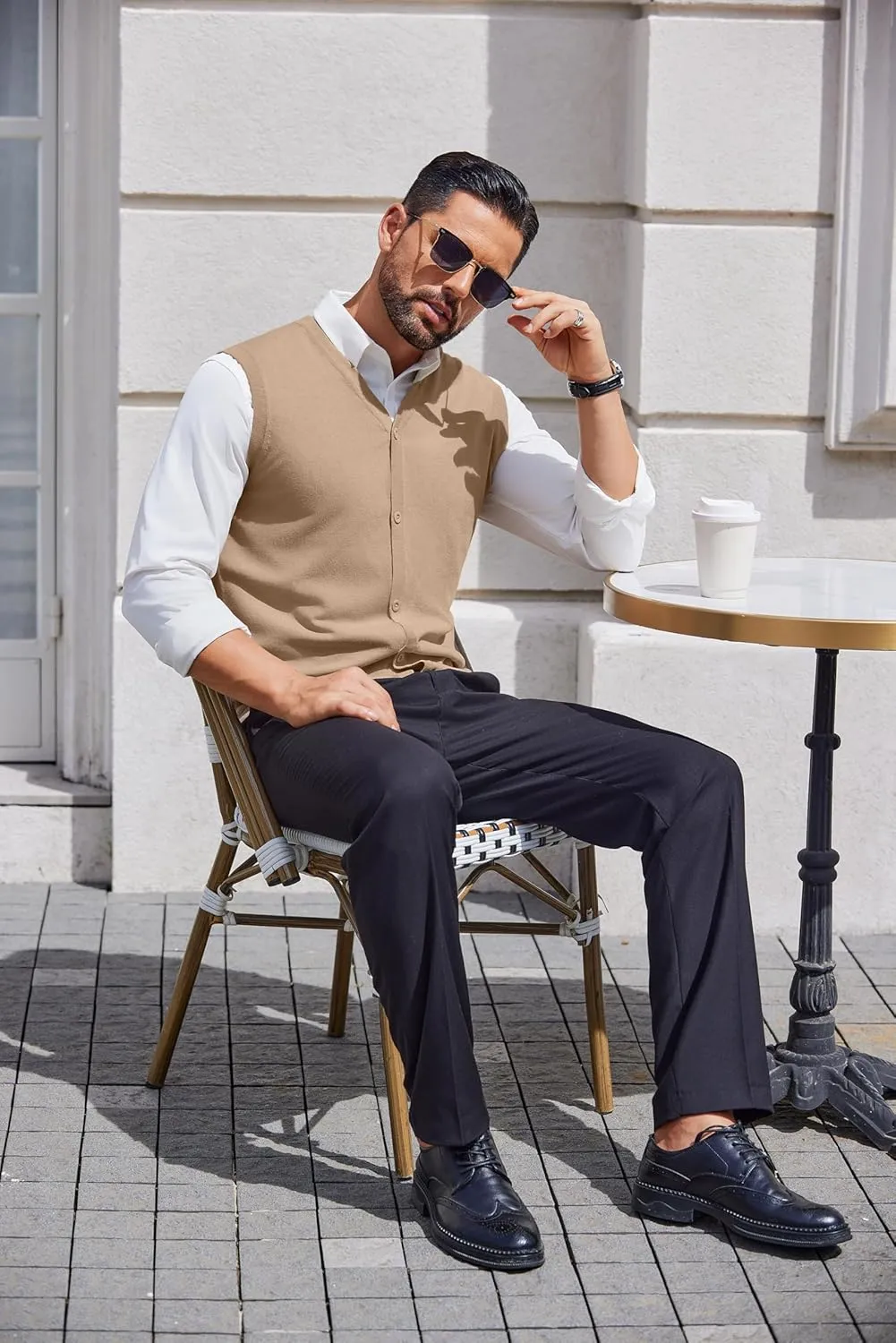 COOFANDY Men's Sweater Vest V Neck Casual Sleeveless Knitted Button Cardigan Vest