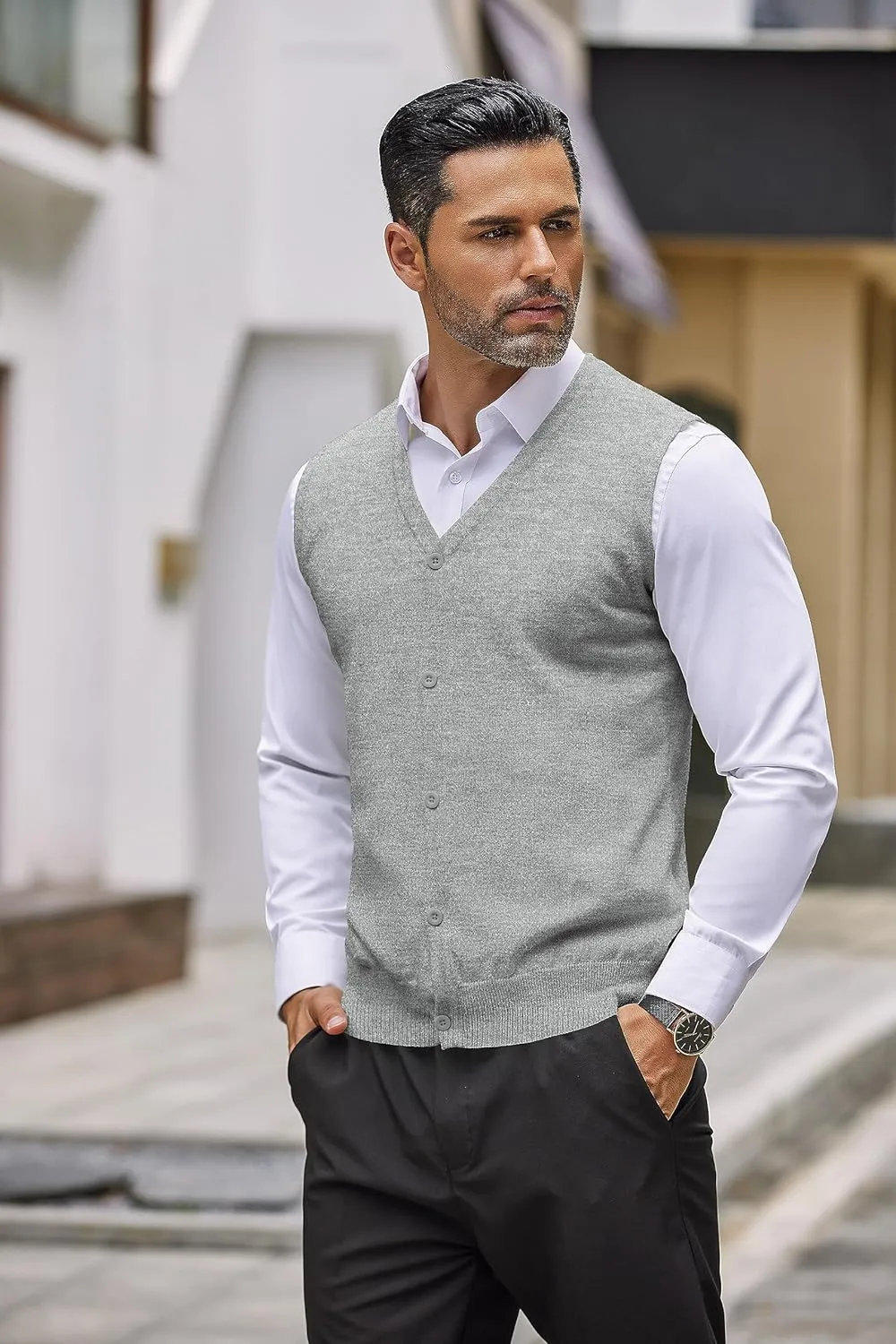 COOFANDY Men's Sweater Vest V Neck Casual Sleeveless Knitted Button Cardigan Vest