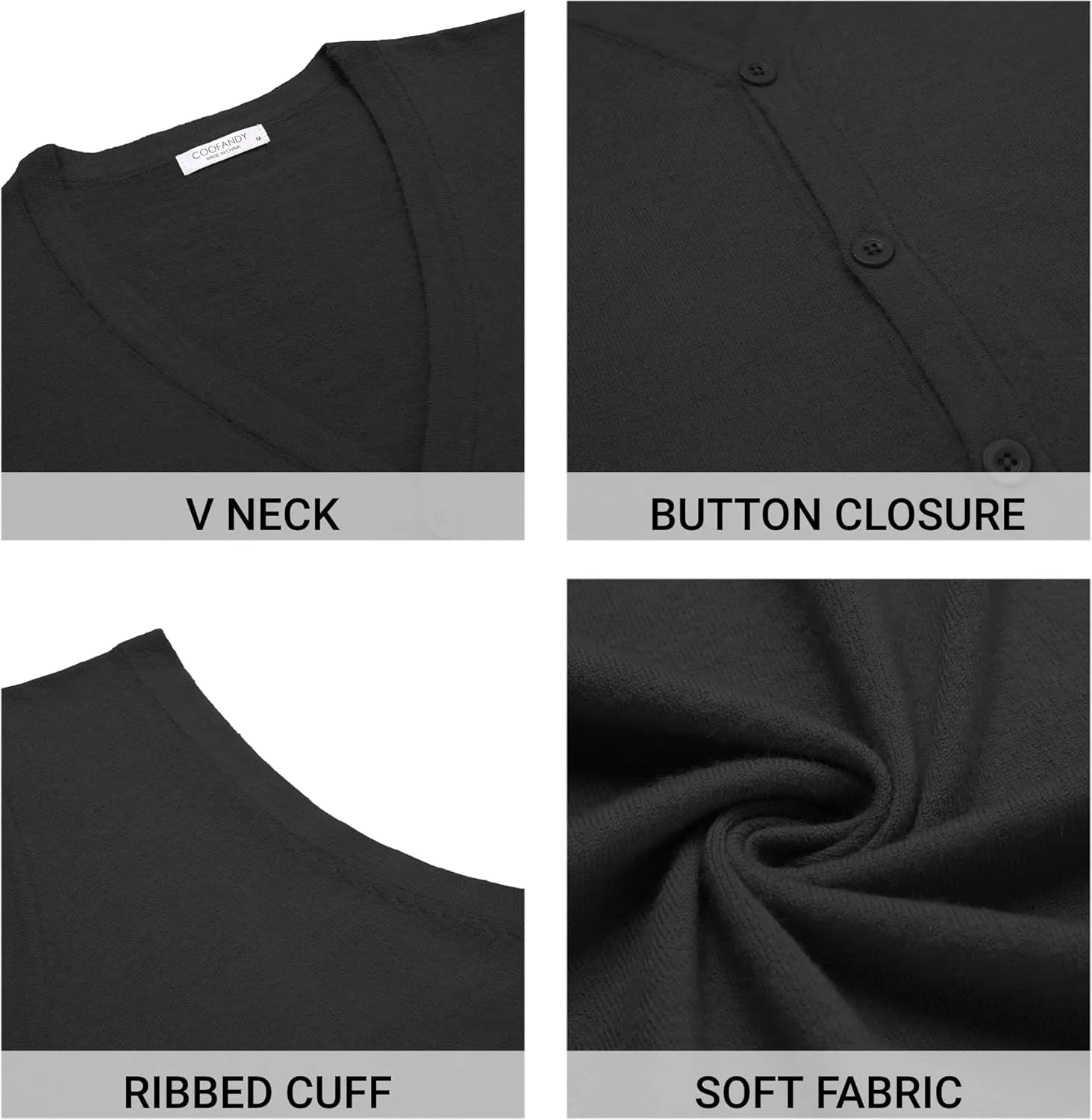 COOFANDY Men's Sweater Vest V Neck Casual Sleeveless Knitted Button Cardigan Vest