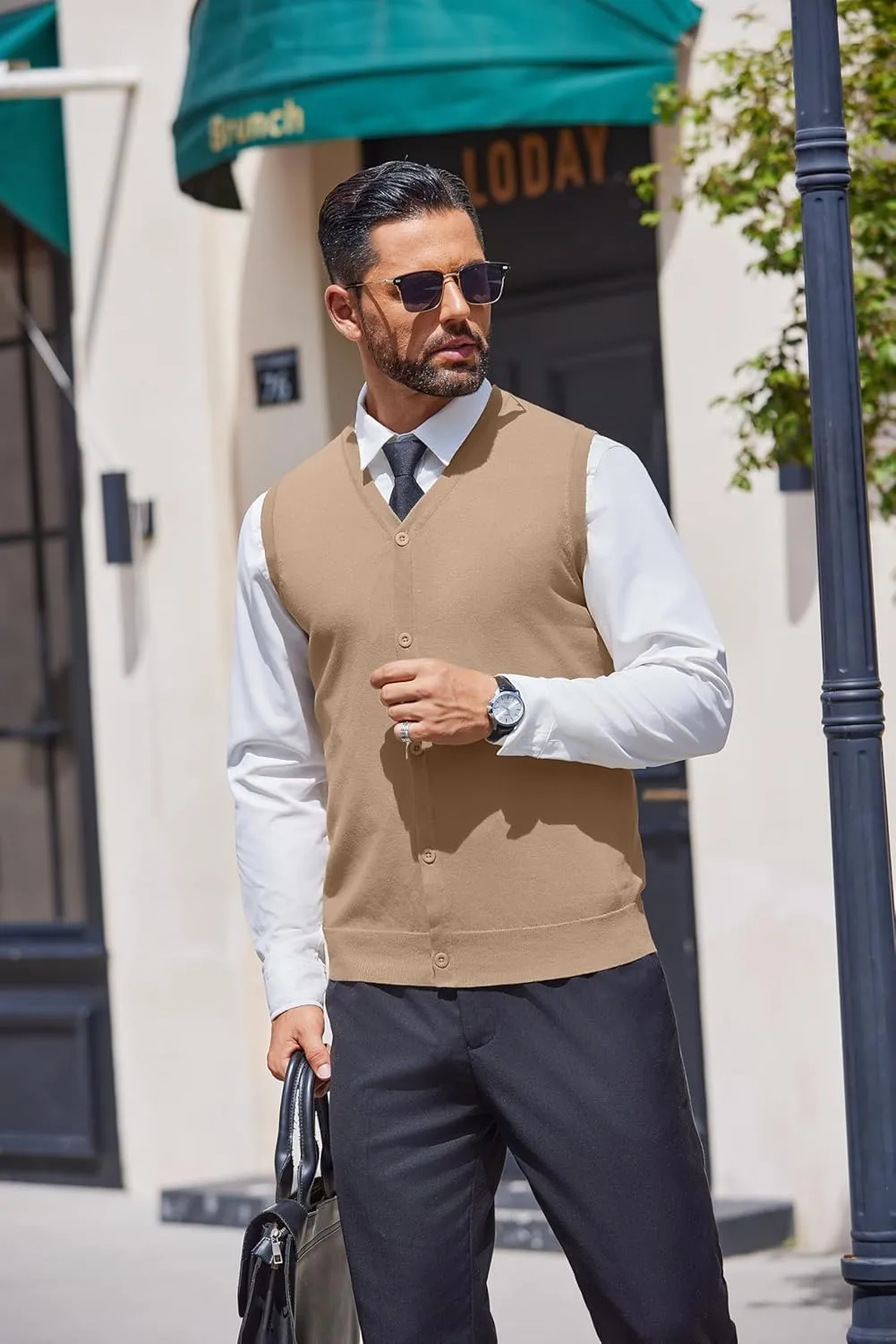 COOFANDY Men's Sweater Vest V Neck Casual Sleeveless Knitted Button Cardigan Vest