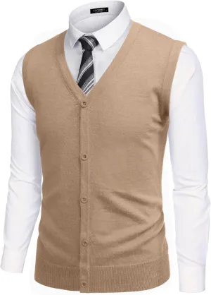 COOFANDY Men's Sweater Vest V Neck Casual Sleeveless Knitted Button Cardigan Vest