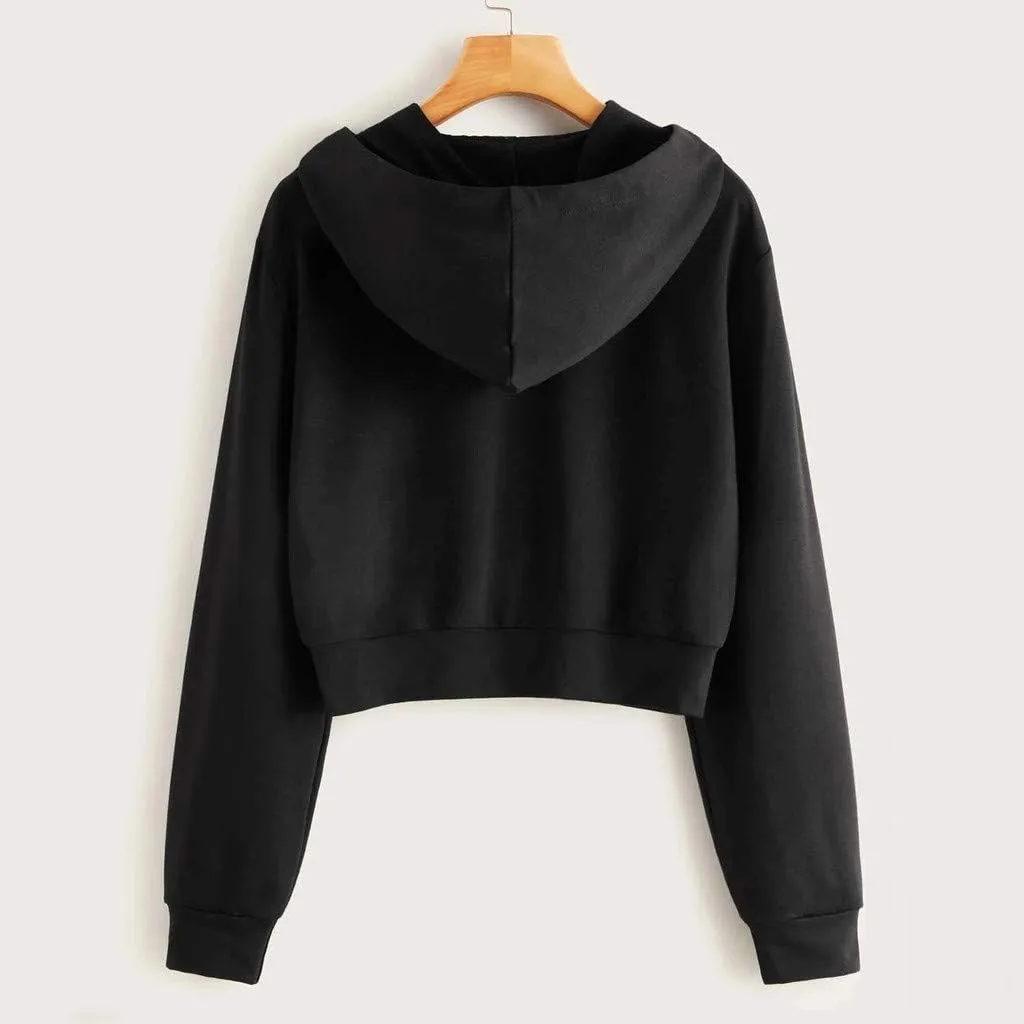 cooki Cropped Hoodies for Teen Girls Hoodies for Women Long Sleeve Solid Sweatshirts with Pockets Casual Crop Pullover Hoodie