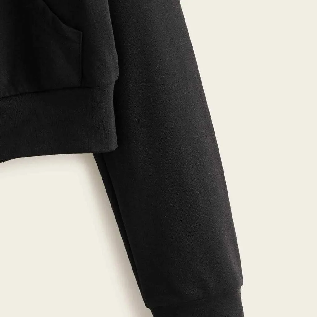 cooki Cropped Hoodies for Teen Girls Hoodies for Women Long Sleeve Solid Sweatshirts with Pockets Casual Crop Pullover Hoodie