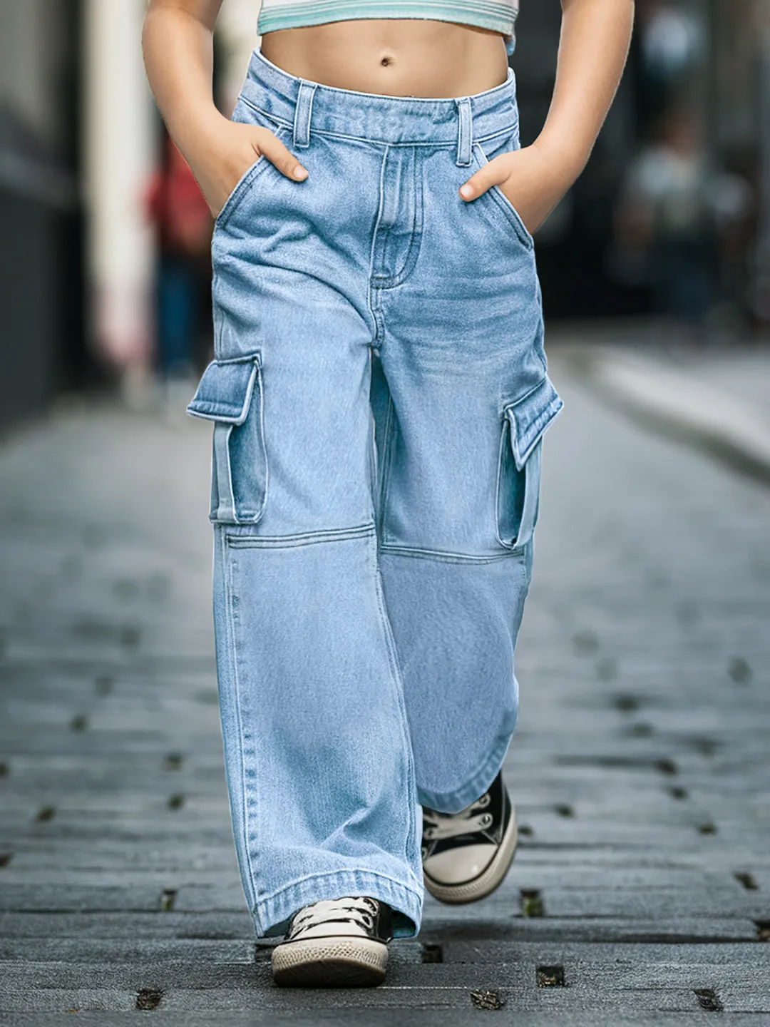 Cotton Denim Flared Cargo for Girls & Boys