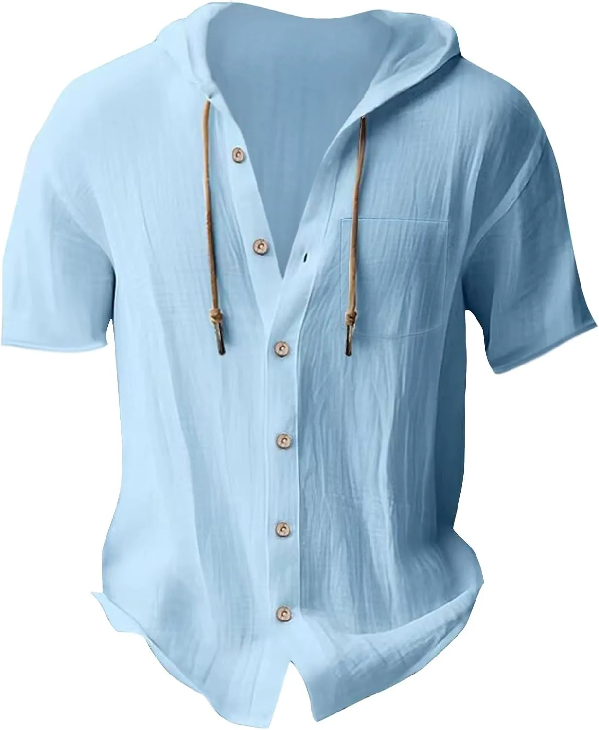 Cotton Linen Hoodie Shirts for Men V Neck Button Down Hooded Pullover Lightweight Summer Casual Hawaiian Beach Yoga Shirts