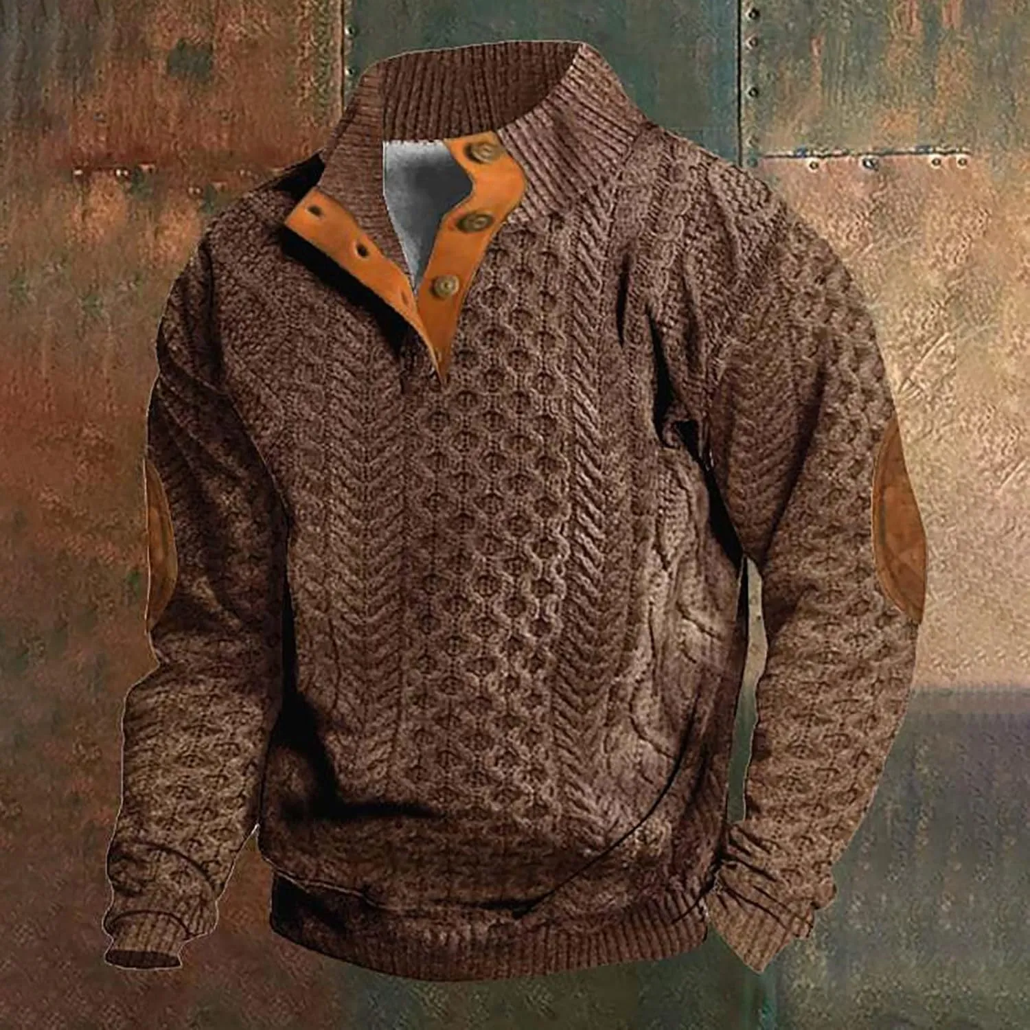 Cowboy Sweatshirts for Mens Button Sweatshirt 1/4 Top Button Long Sleeve Jacket Outdoor Fashion Sweater Tribal