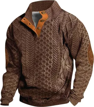 Cowboy Sweatshirts for Mens Button Sweatshirt 1/4 Top Button Long Sleeve Jacket Outdoor Fashion Sweater Tribal
