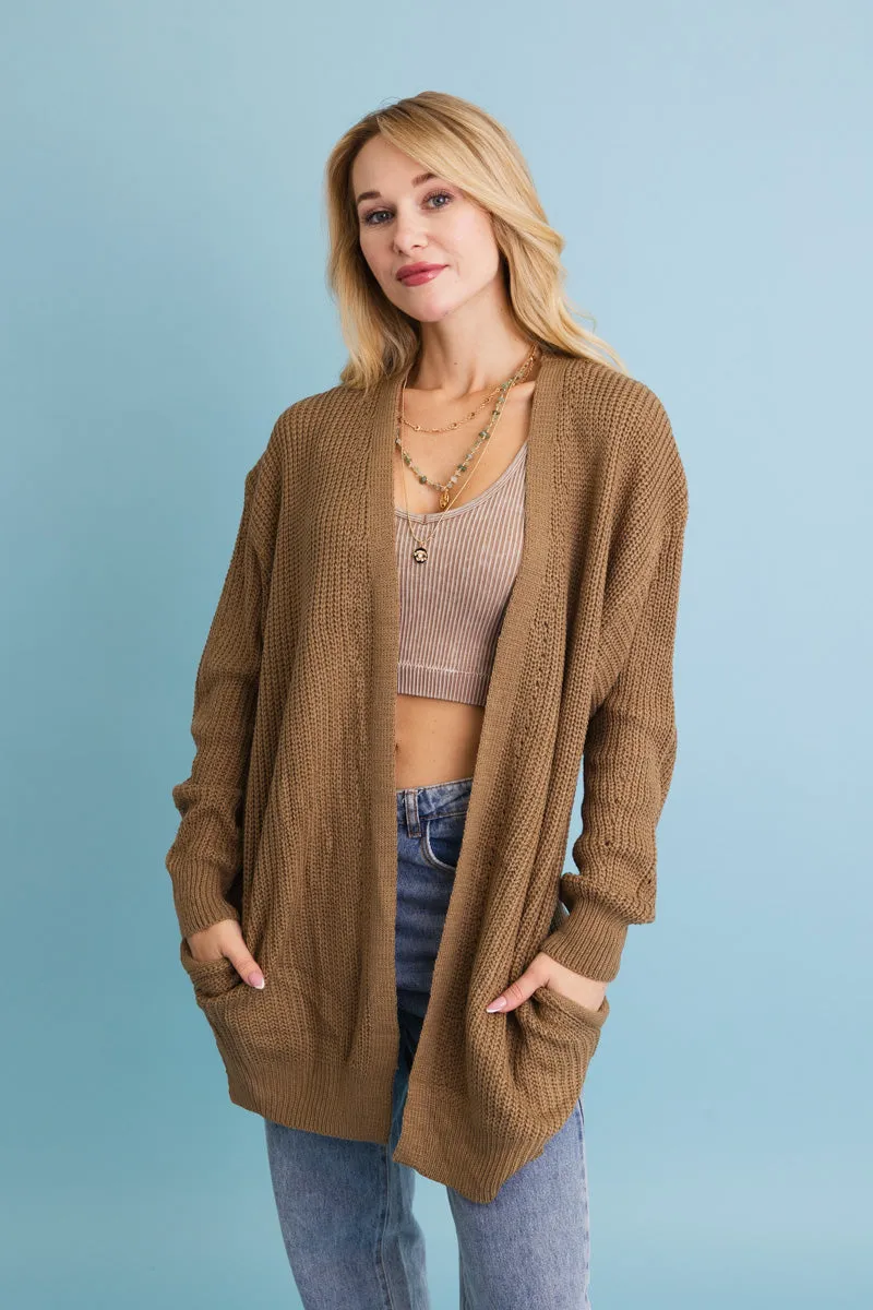 Cozy Open-Front Waffle Knit Cardigan (5 colors)