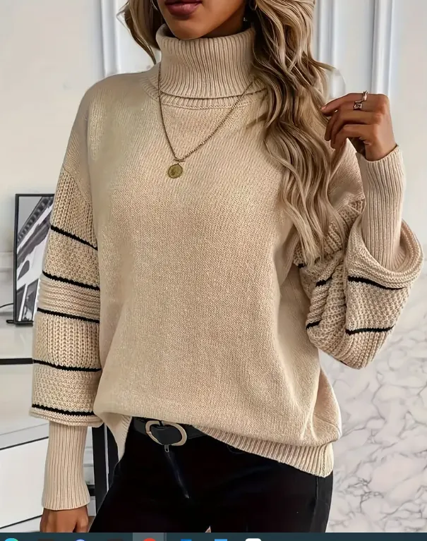 Cozy Turtleneck with Black Stripe