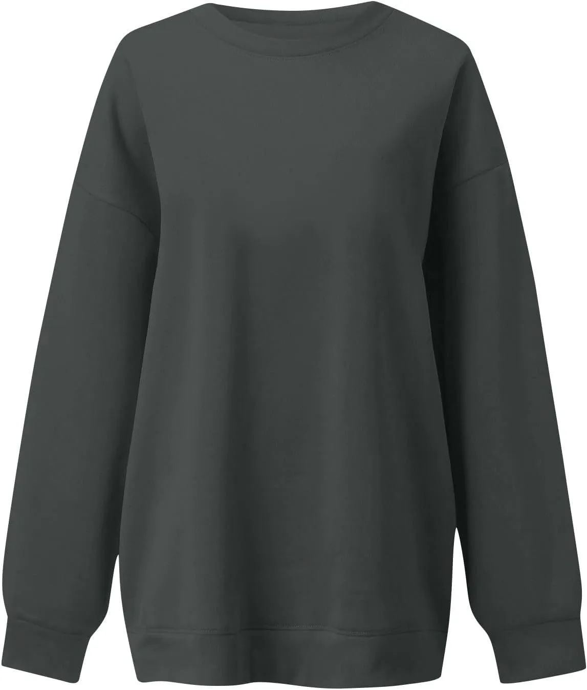 Crew Neck Sweatshirts Women Fleece Pullover Oversized Crewneck Sweatshirt Preppy Drop Shoulder Plain Y2K Hoodie