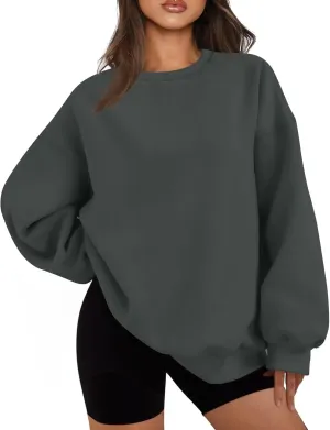 Crew Neck Sweatshirts Women Fleece Pullover Oversized Crewneck Sweatshirt Preppy Drop Shoulder Plain Y2K Hoodie