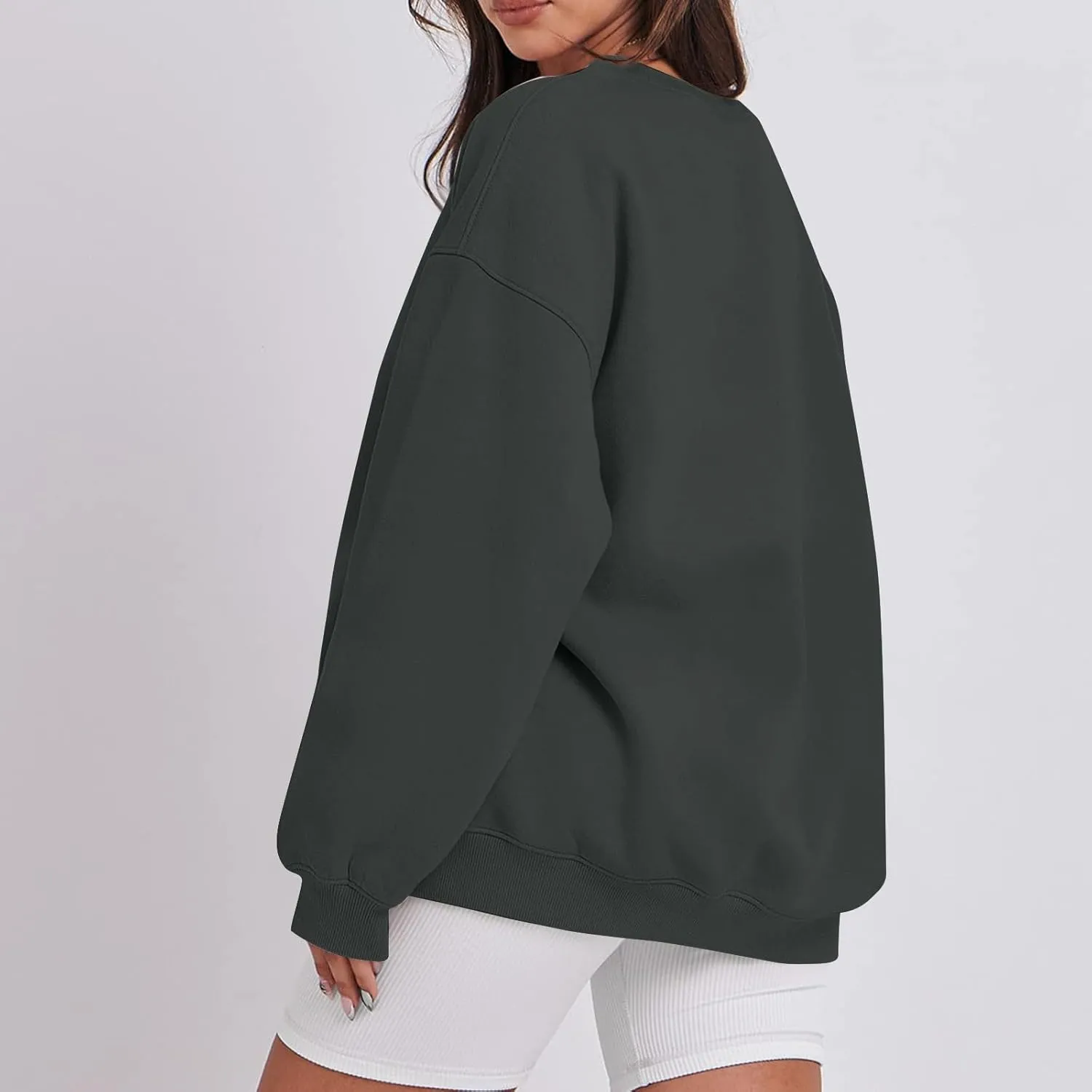 Crew Neck Sweatshirts Women Fleece Pullover Oversized Crewneck Sweatshirt Preppy Drop Shoulder Plain Y2K Hoodie